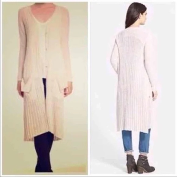 Free People maxi duster cardigan nude beige cream size Small - Picture 1 of 3